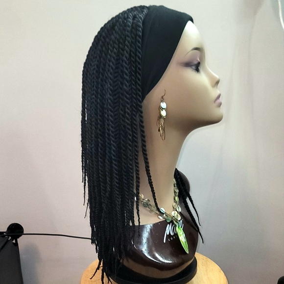New Handmade Senegalese Twists Headband Crochet Wig, 12 inches. Color #1b - Picture 2 of 9